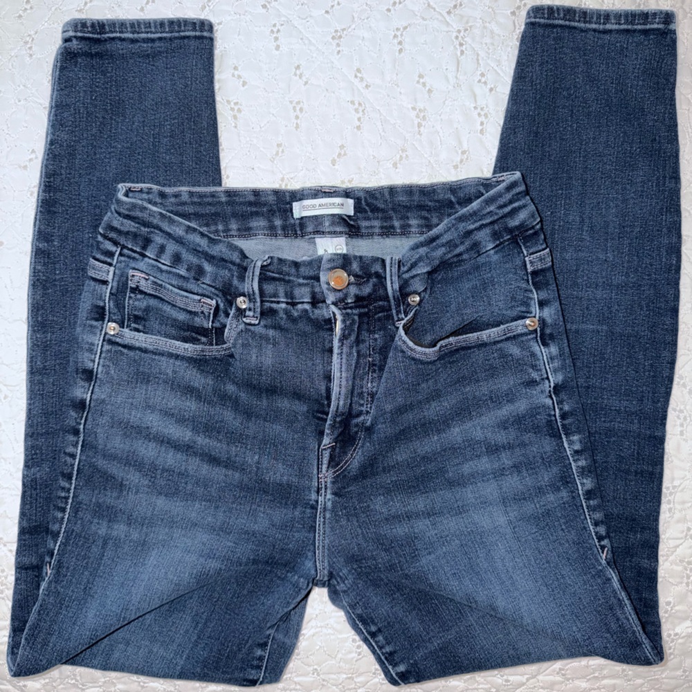 Good American Dark Blue Straight-Leg Jeans